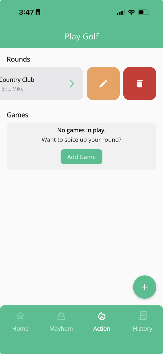 Swiping a round to reveal edit and delete options