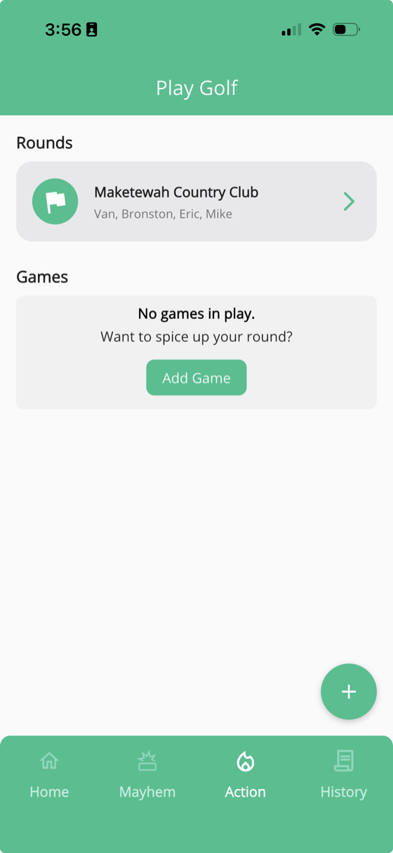 Action tab showing a round listed under the Rounds section