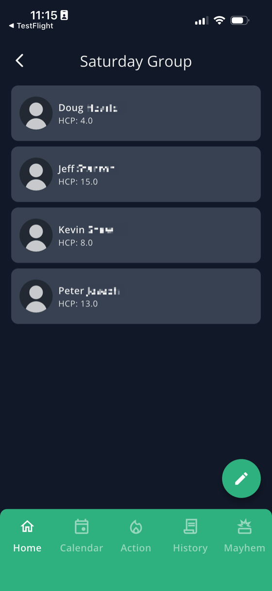 Saturday Group showing four golfers with their handicap indexes